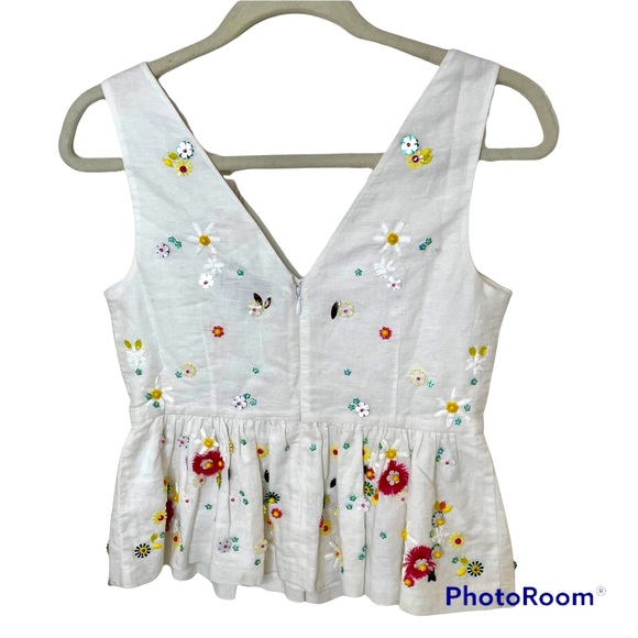 J. Crew White Linen Cotton Hand-Embellished Sleeveless Sequin Peplum Top 0P - Picture 3 of 5